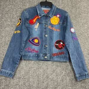 LE MORE NBA Basketball Patched Denim Jacket Size Large